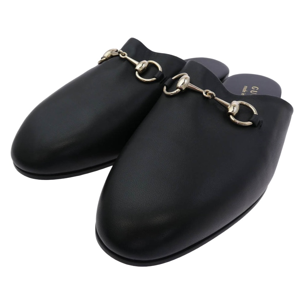 GUCCI グッチ サンダル 850140 ホースビット レザー ミュール サンダル スリッパ ブラック系 ゴールド系 7【極上美品】【中古】
