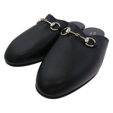 GUCCI グッチ サンダル 850140 ホースビット レザー ミュール サンダル スリッパ ブラック系 ゴールド系 7【極上美品】【中古】