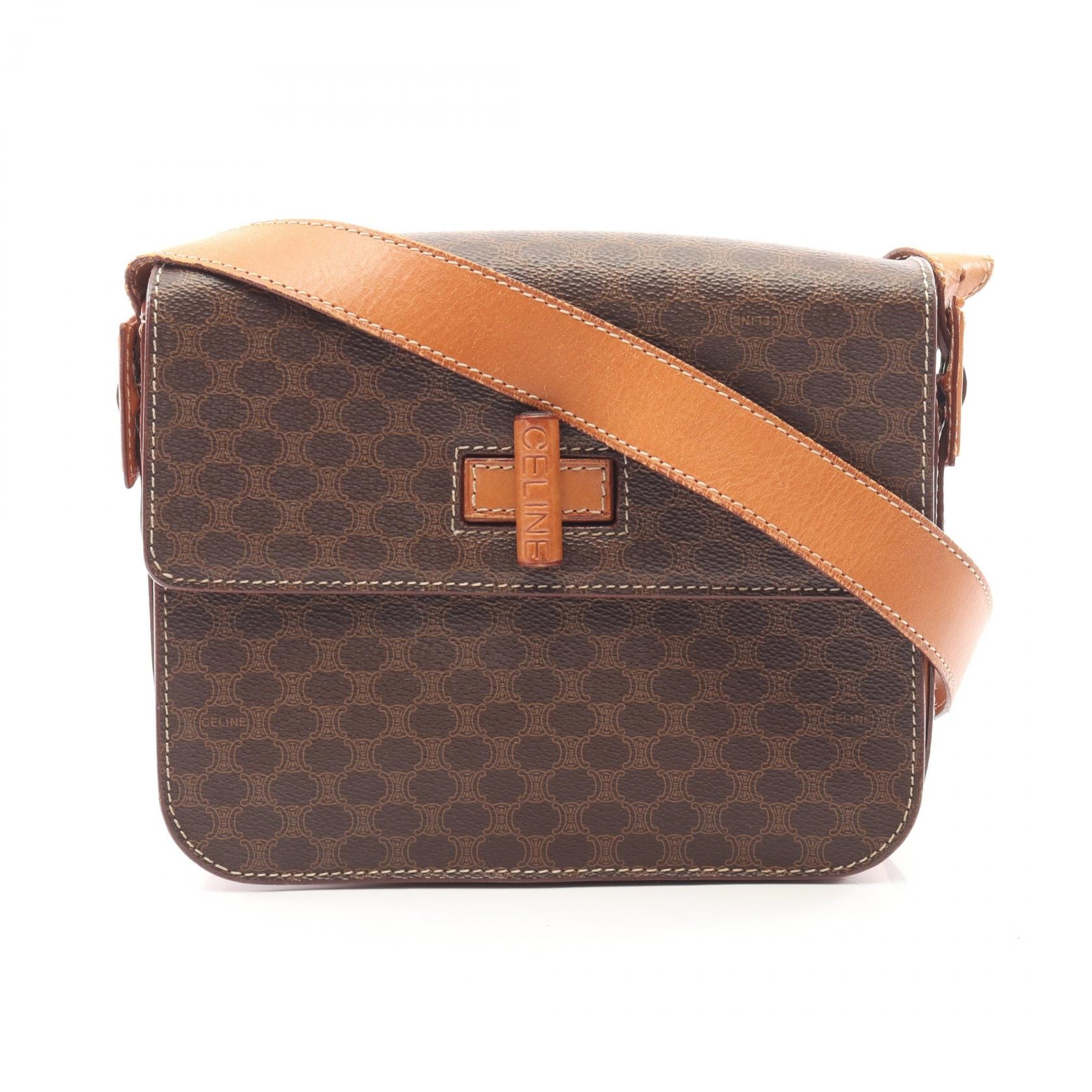 セリーヌ CELINE マカダム ショルダーバッグ バッグ PVCコーティングキャンバス レザー レディース ブラウン系 【中古】