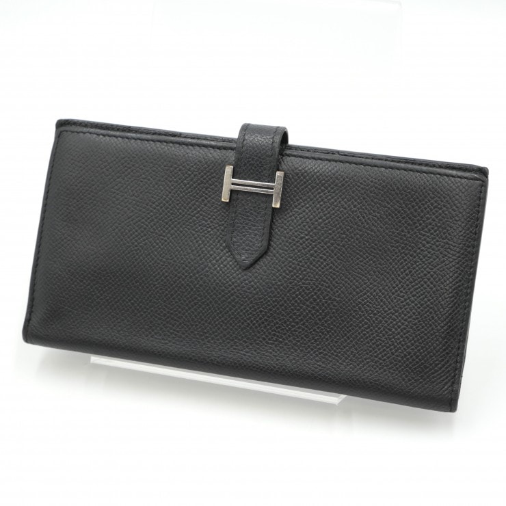 HERMES(エルメス)ベアン スフレ 長財布 ロングウォレット ブラック エプソン シルバー金具 メンズ レディース □A刻印【中古】
