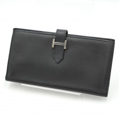 HERMES(エルメス)ベアン スフレ 長財布 ロングウォレット ブラック エプソン シルバー金具 メンズ レディース □A刻印【中古】