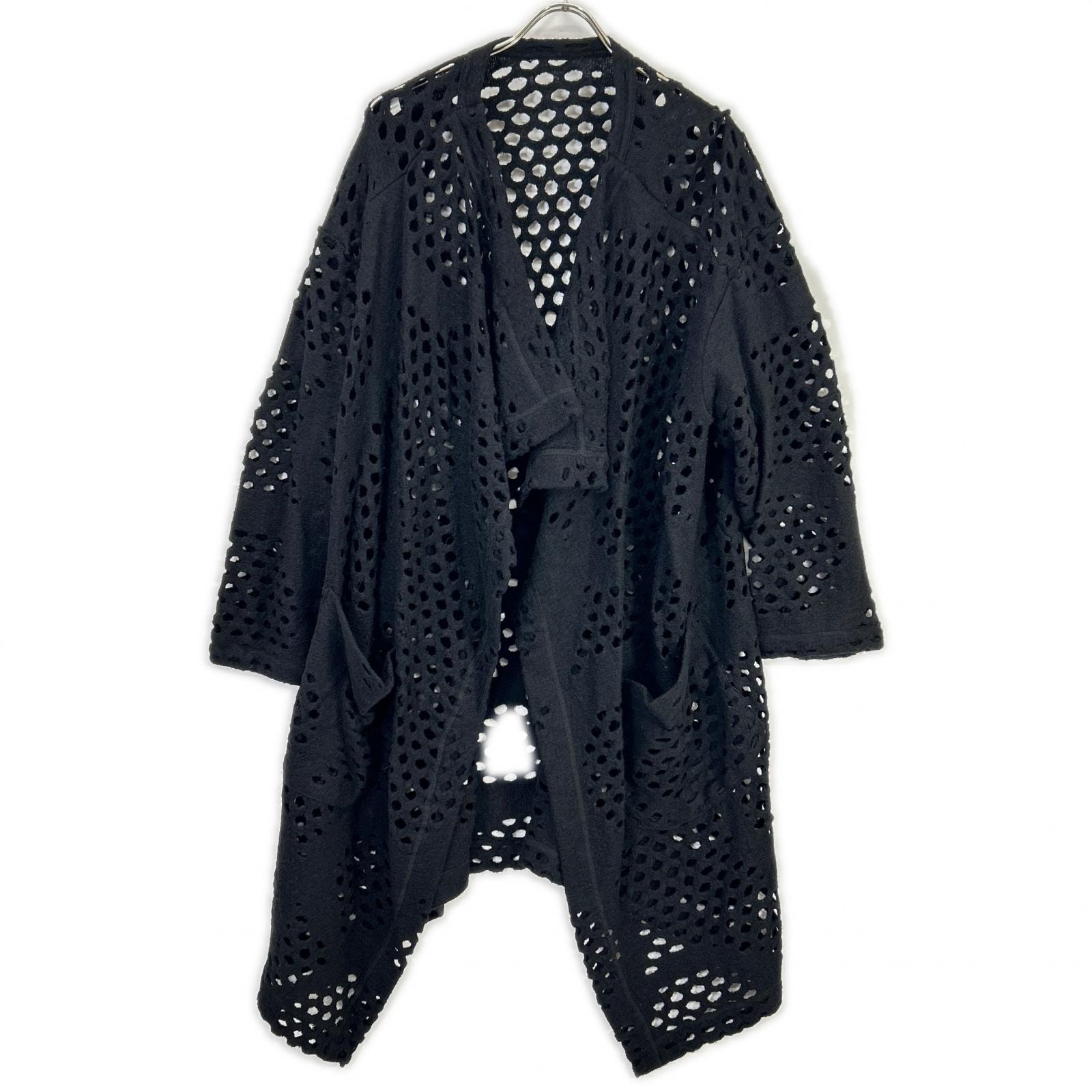 ワイズ YJ-T21-677 ブラック ウール カットワークデザイン ロングカーディガン 2