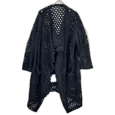 ワイズ YJ-T21-677 ブラック ウール カットワークデザイン ロングカーディガン 2