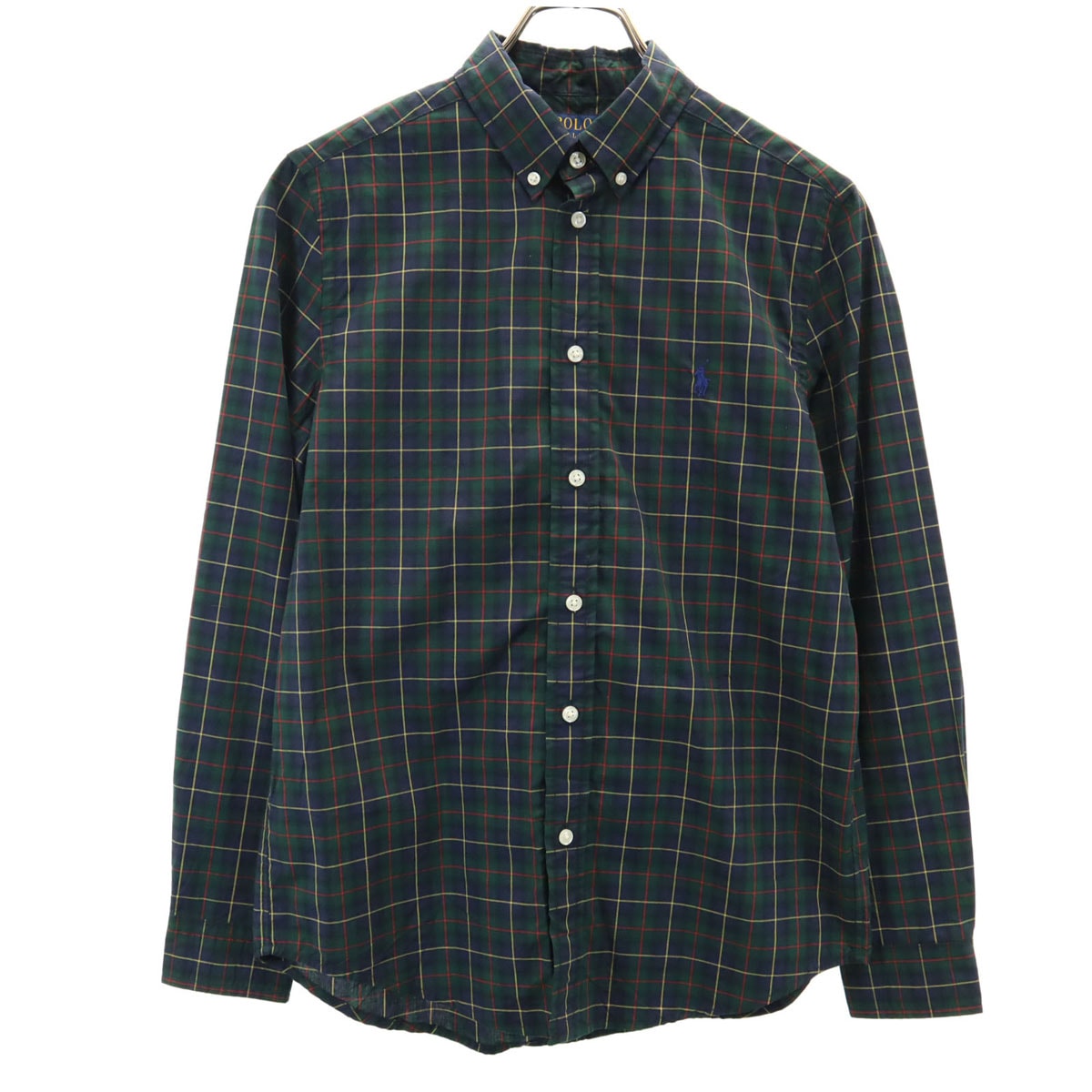 POLO RALPH LAUREN ポロラルフローレン チェック柄 長袖 ワンポイント刺繍 コットンシャツ L グリーン