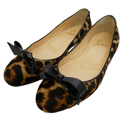 Christian Louboutin クリスチャンルブタン パンプス ハラコ レオパード エナメルリボン フラット パンプス シューズ マルチカラー系 36【中古】