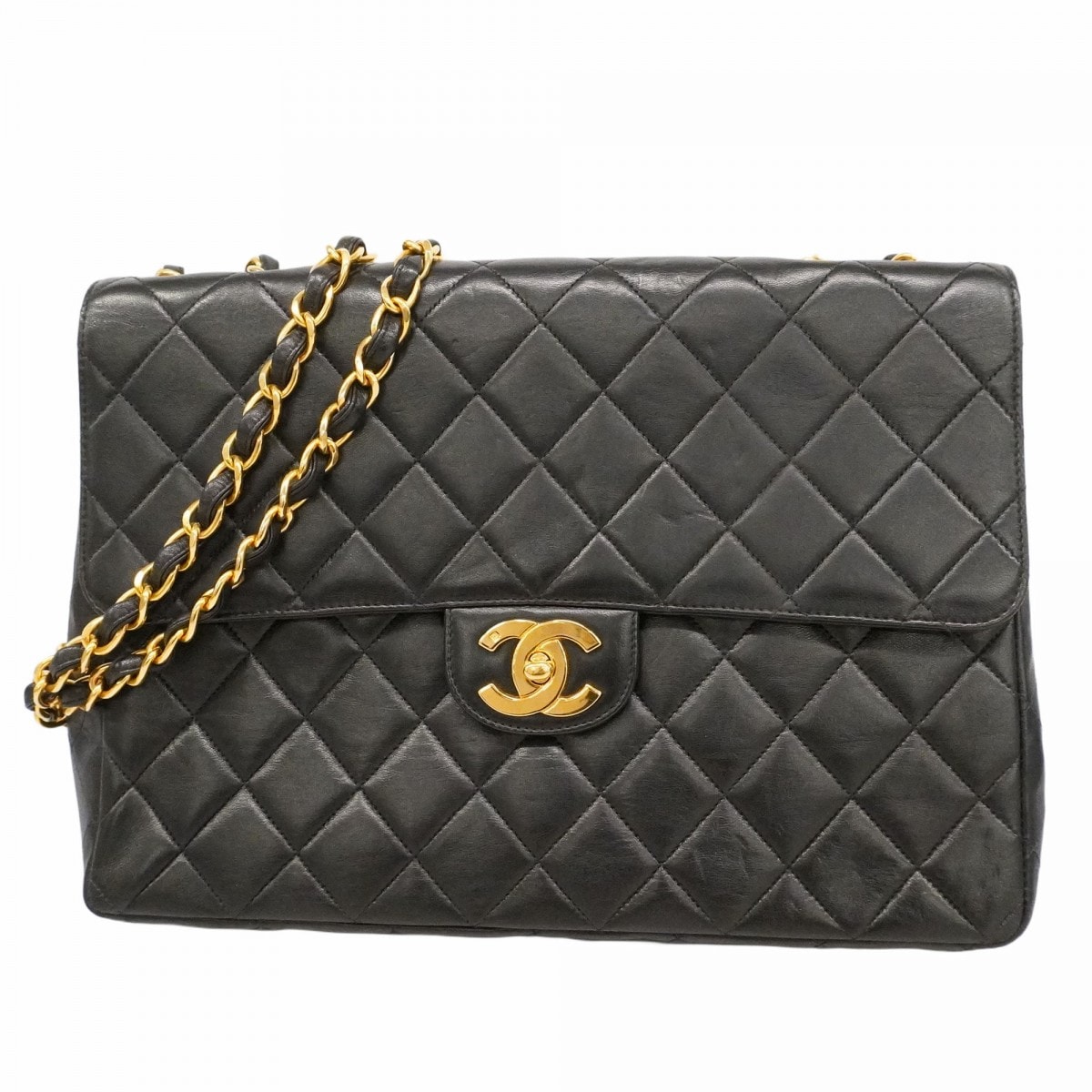 【6dd5159-k】シャネル ショルダーバッグ マトラッセ ラムスキン ブラック ゴールド金具【中古】レディース