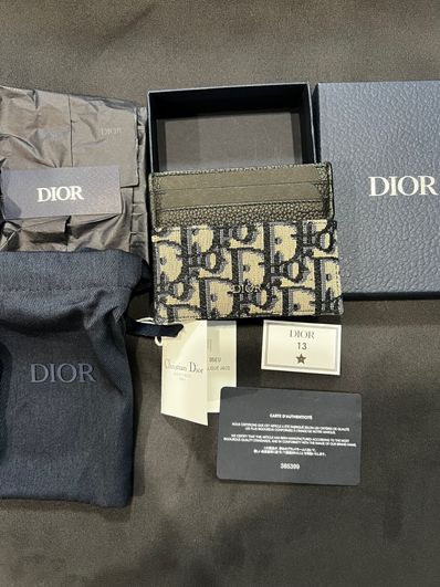 Dior Oblique Jacquard and Grained Calfskin Card Holder "Beige/Black"