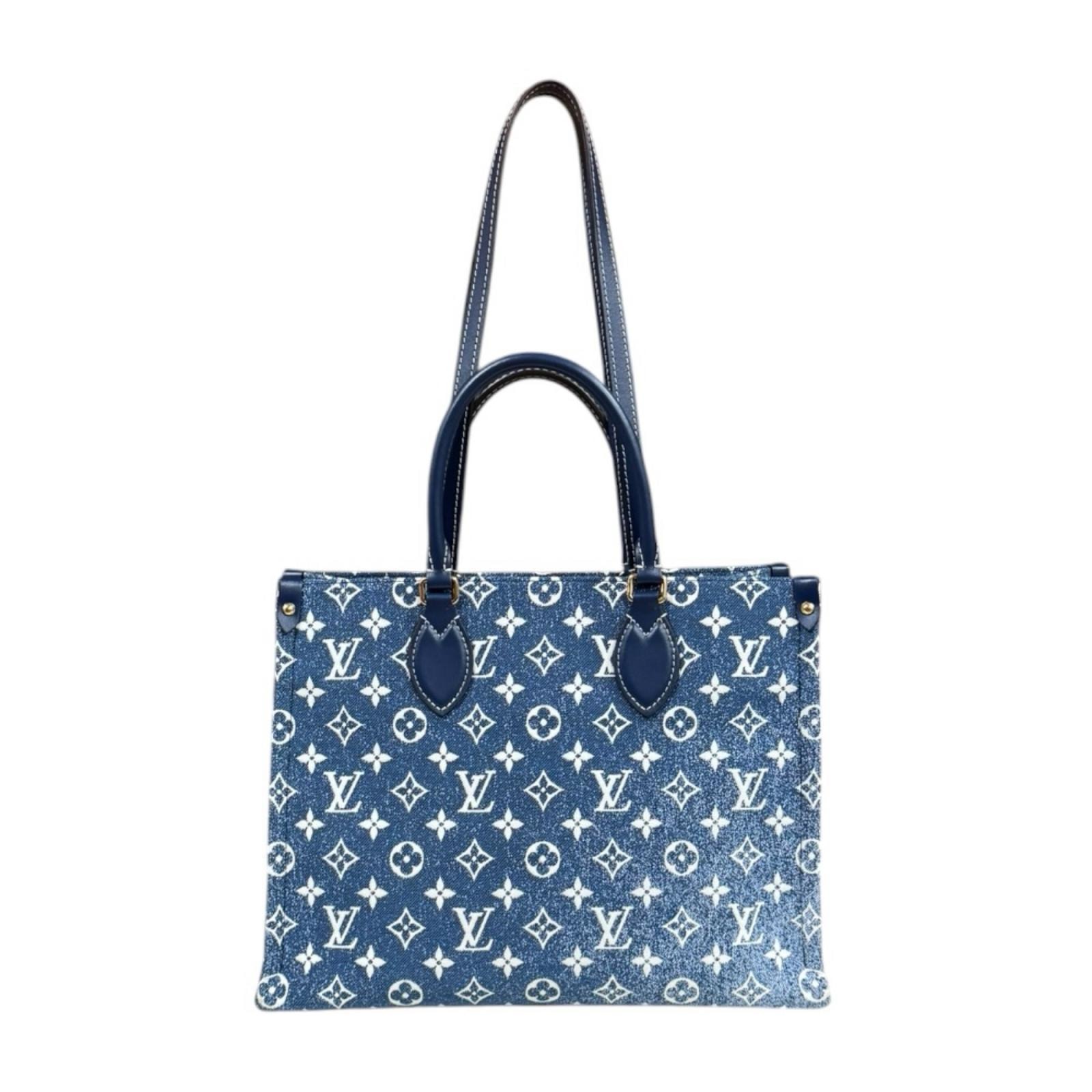 ルイヴィトン オンザゴーMM モノグラムジャガードデニム ショルダーバッグ M59608 ブルー レディース LOUIS VUITTON  中古