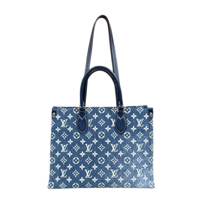 ルイヴィトン オンザゴーMM モノグラムジャガードデニム ショルダーバッグ M59608 ブルー レディース LOUIS VUITTON 中古