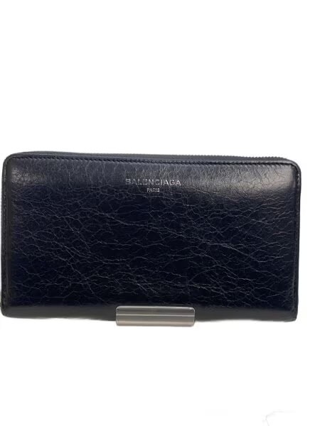 BALENCIAGA Logo Round Zip Wallet "Black"