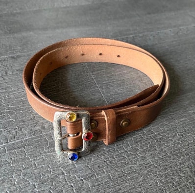 KAPITAL Oil Leather Studs Disco Buckle Belt "Brown"