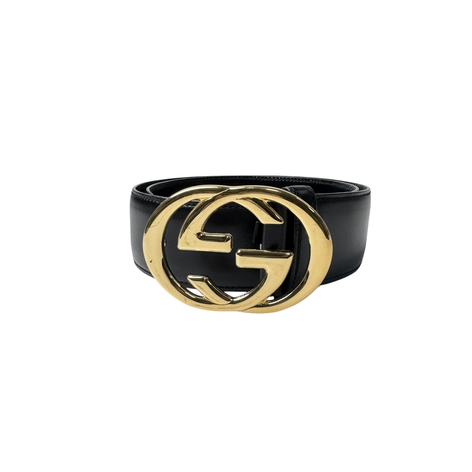 グッチ GUCCI インターロッキングG ベルト レザー ブラック×ゴールド レディース