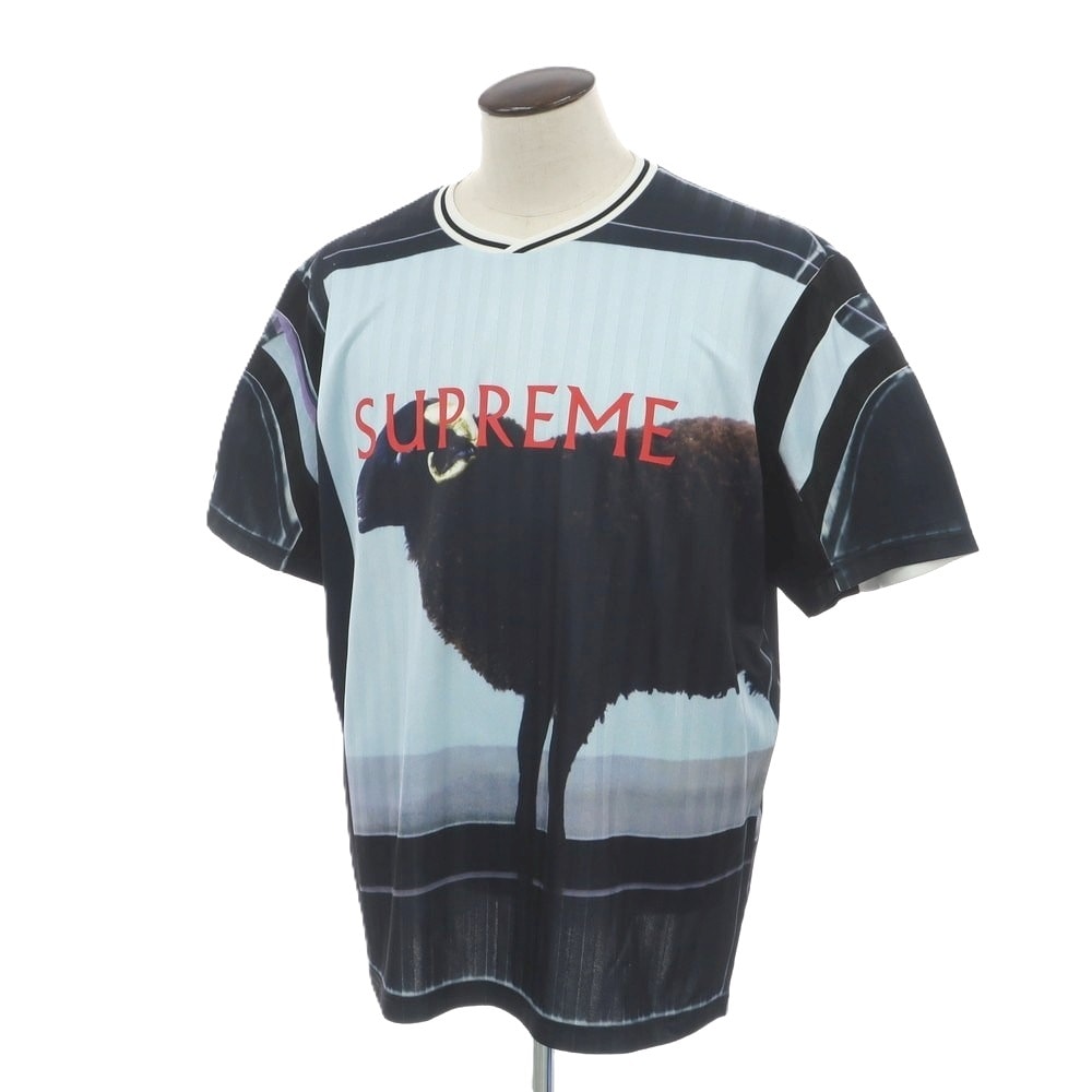 【中古】シュプリーム Supreme 2025年春夏 Damien Hirst Soccer Jersey ポリエステル 半袖Tシャツ ブラックxライトブルー【サイズL】【メンズ】