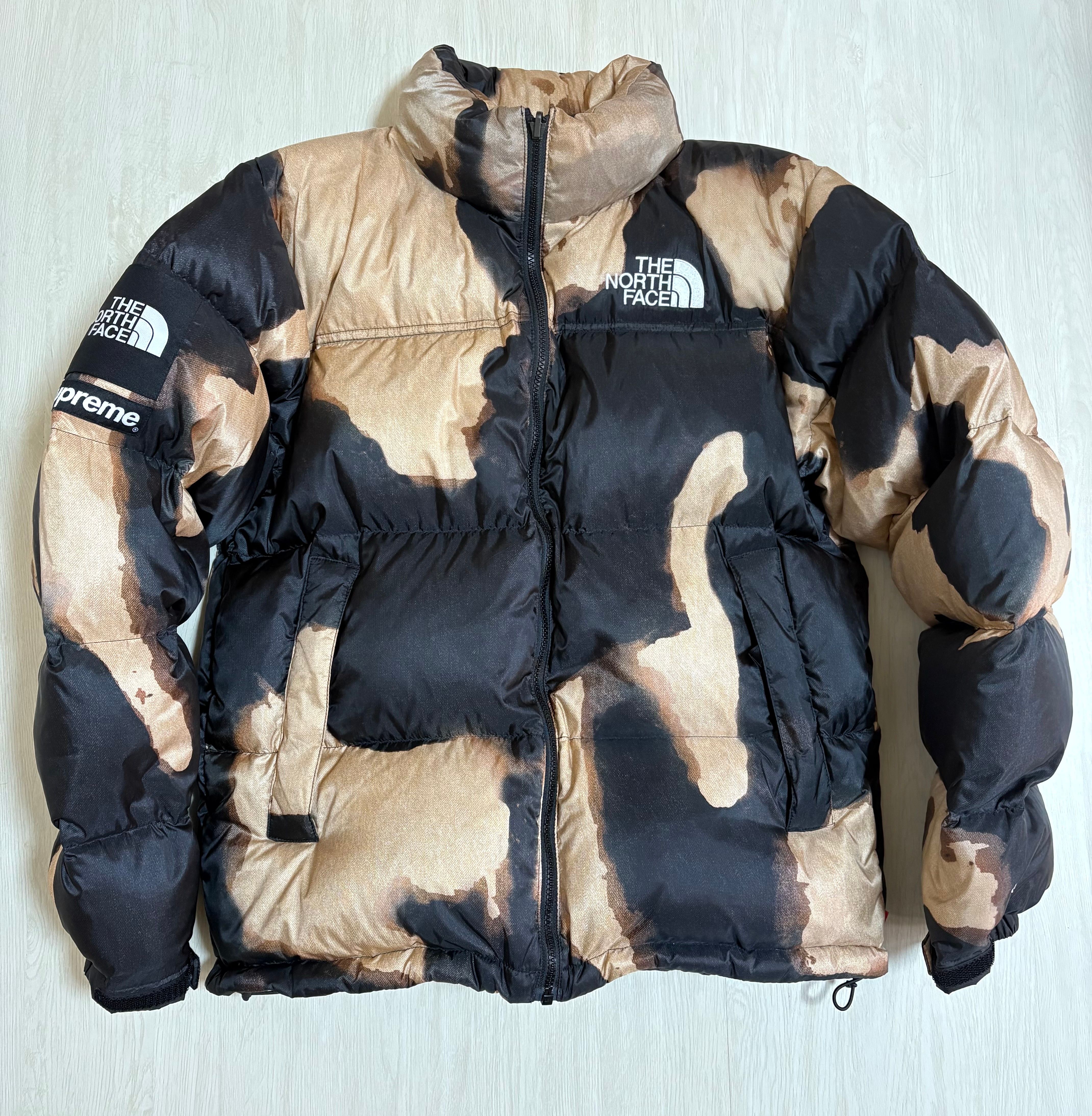 Supreme x The North Face Bleached Denim Print Nuptse Jacket "Black"