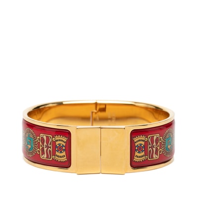 エルメス エマイユGM ロケ 七宝焼き ブレスレット バングル ゴールド レッド マルチカラー メッキ レディース HERMES 【中古】