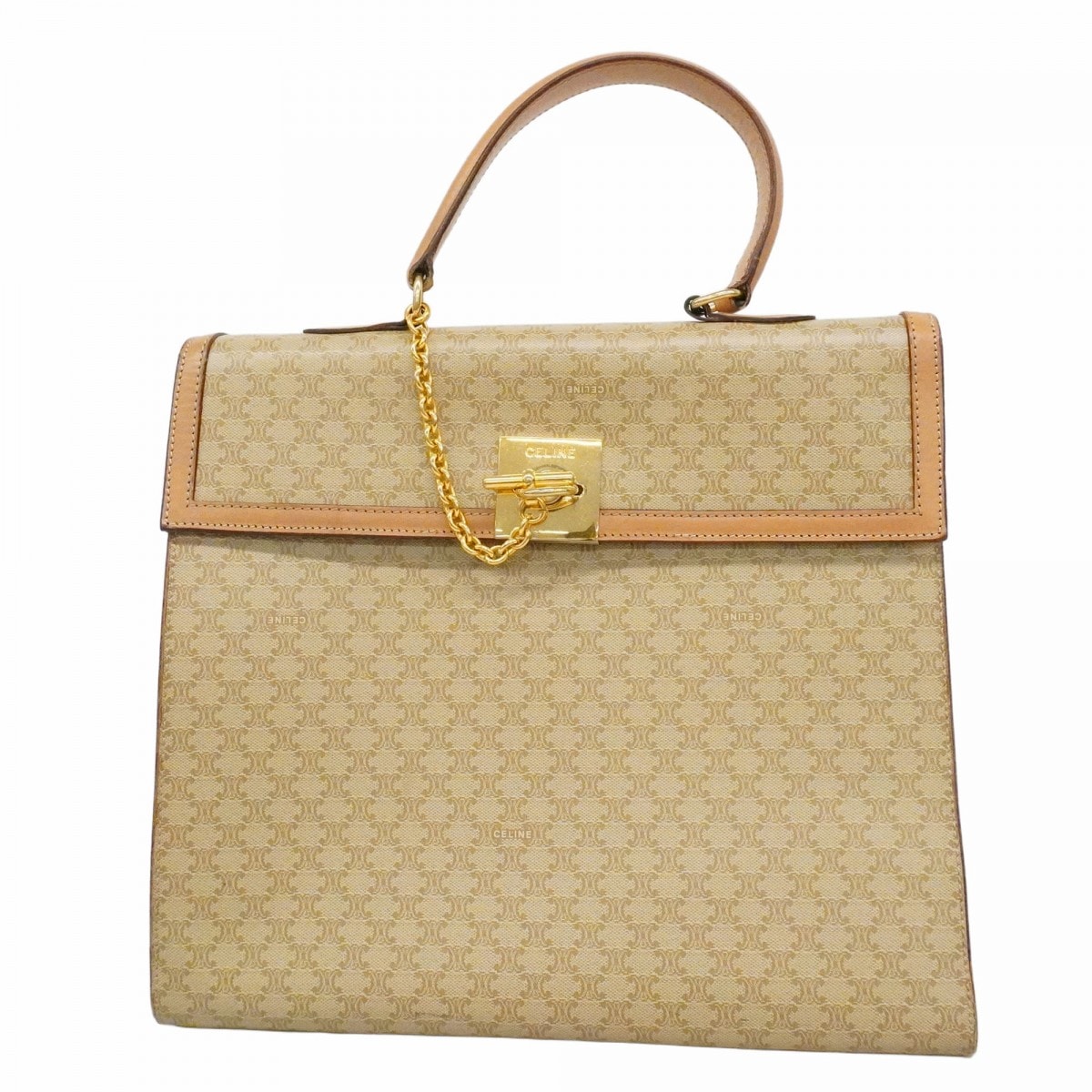 【6cd5660-k】セリーヌ ハンドバッグ マカダム PVC ブラウン ゴールド金具【中古】レディース
