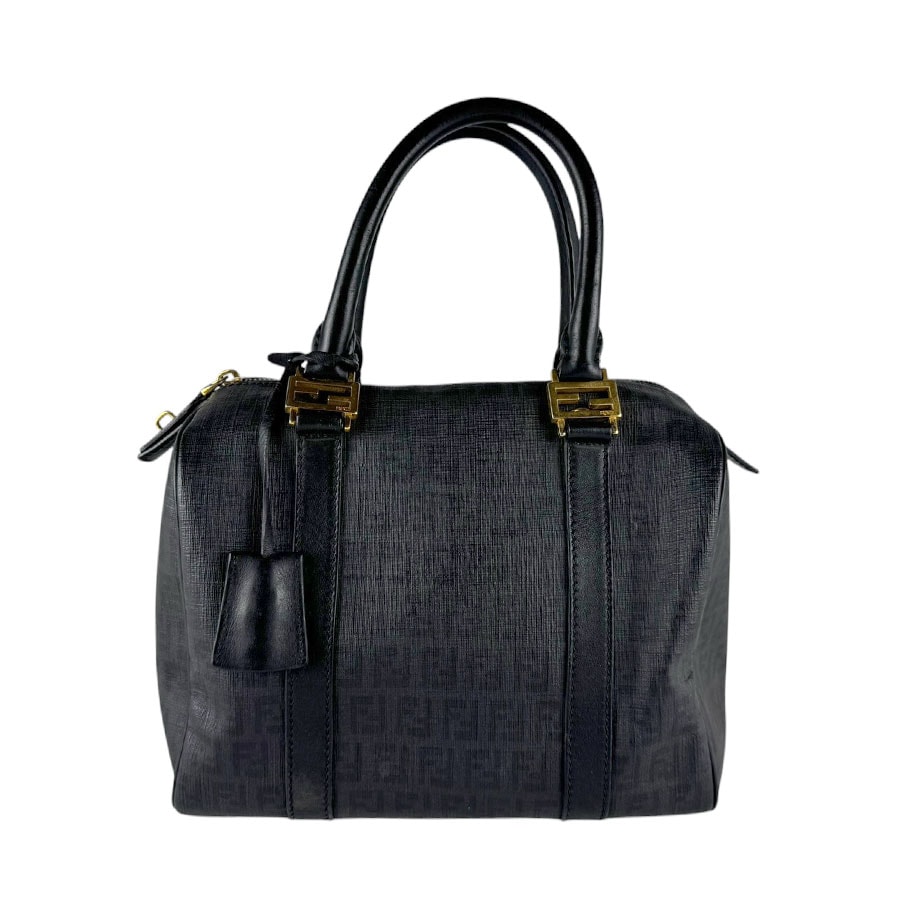 フェンディ FENDI ハンドバッグ ズッキーノ PVC/レザー ブラック ゴールド レディース 8BL068/H4E【中古】 z10697