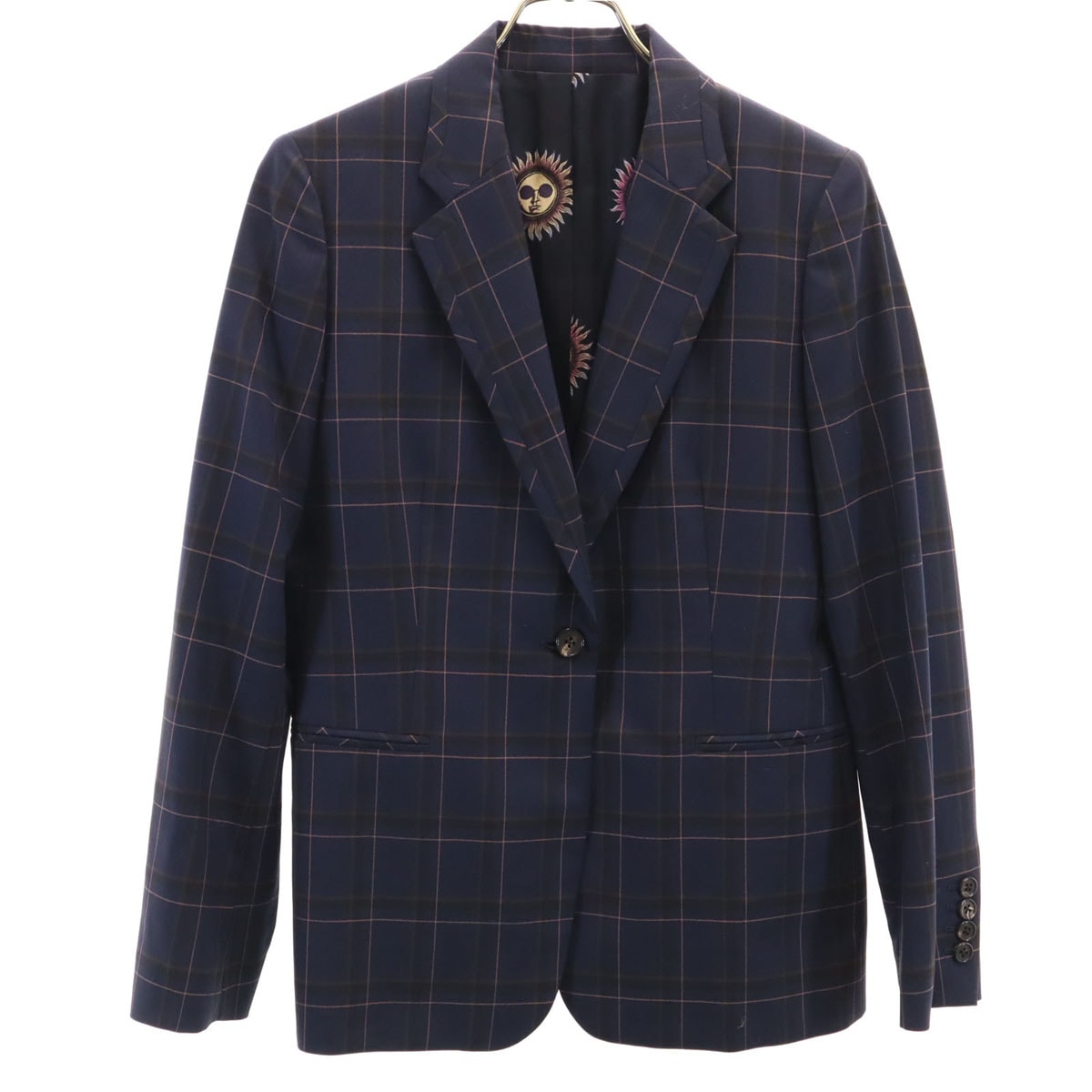 美品 Paul Smith ポールスミス 日本製 チェック柄 テーラードジャケット 42 ネイビー