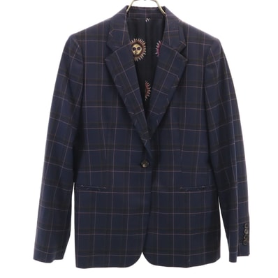 美品 Paul Smith ポールスミス 日本製 チェック柄 テーラードジャケット 42 ネイビー