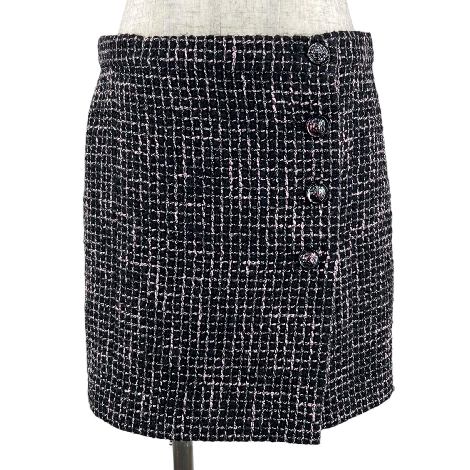 極美品 シャネル ツイードスカート ブラック レディース 38 P73336