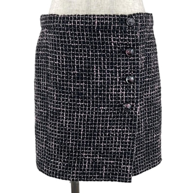 極美品 シャネル ツイードスカート ブラック レディース 38 P73336