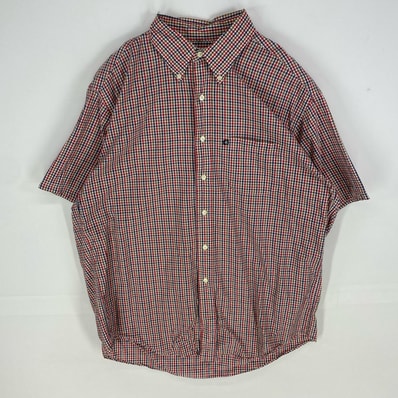 古着 ブルックスブラザーズ Brooks Brothers 半袖シャツ ボタンダウン 胸ポケット ワンポイント 346 L レッド系 チェック メンズ