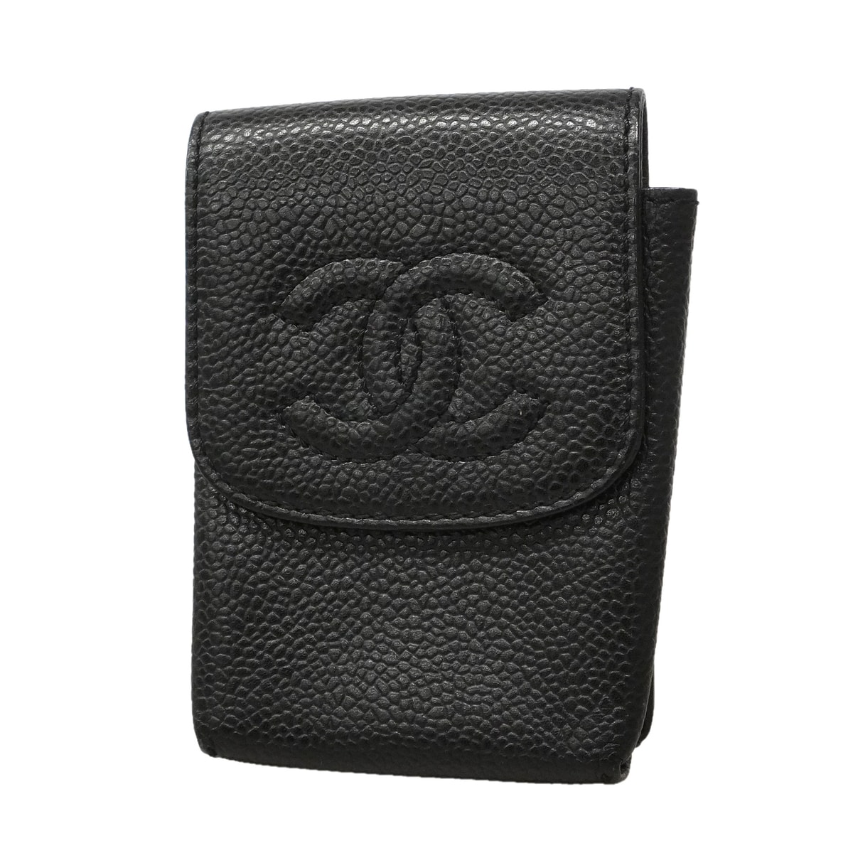 【6id4925】シャネル シガレットケース キャビアスキン ブラック ゴールド金具【中古】レディース