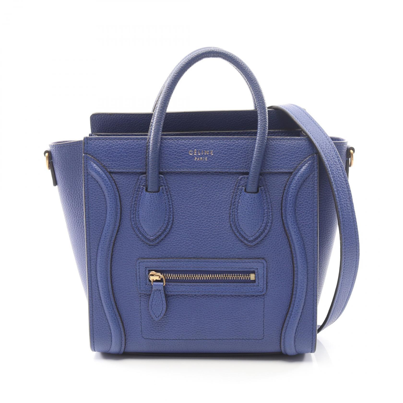 セリーヌ CELINE ラゲージ ナノショッパー ハンドバッグ バッグ レザー レディース ブルー系 【中古】