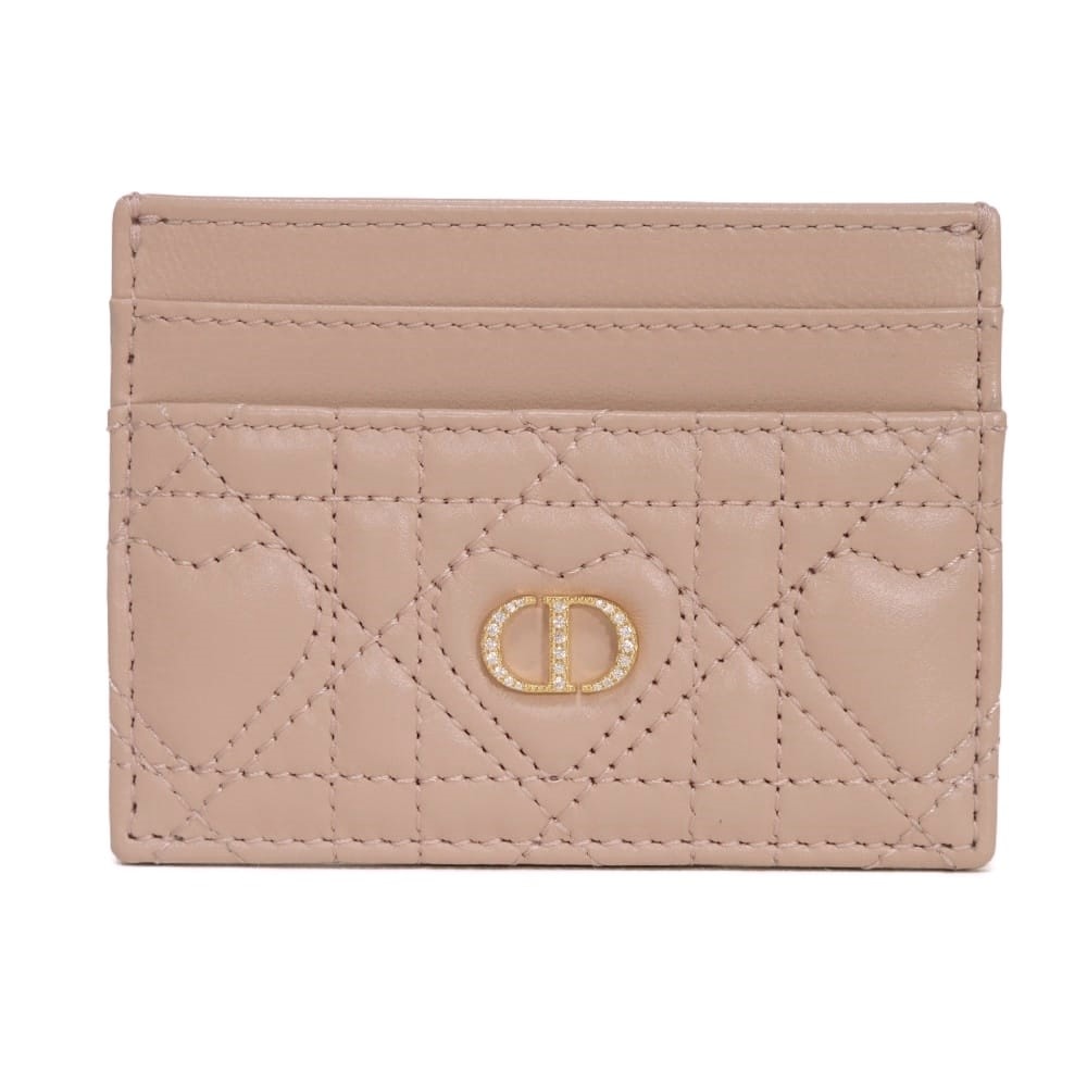 Dior ディオール カロ フリージア カードホルダー 日本限定 CDロゴ クリスタル ラインストーン ベージュピンク パスケース 名刺入れ 未使用 ハート カナージュ ダスティピンク カードケース S4205UJNH_M42P