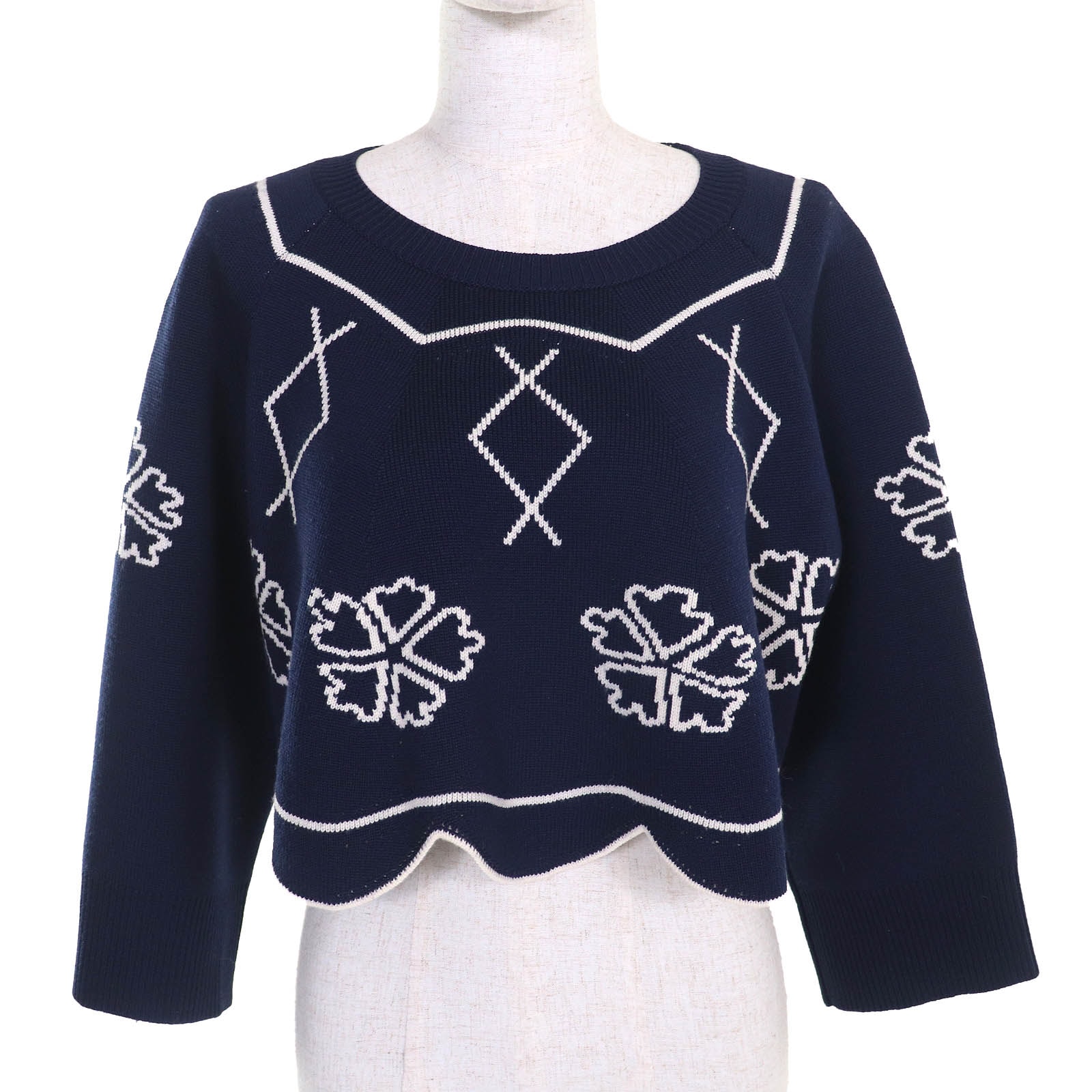 極美品 クリスチャンディオール
 ニット ネイビー ホワイト レディース 44 6E24579AM509
