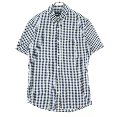 美品 GAP ギャップ チェック柄 半袖 ボタンダウンシャツ S ネイビー