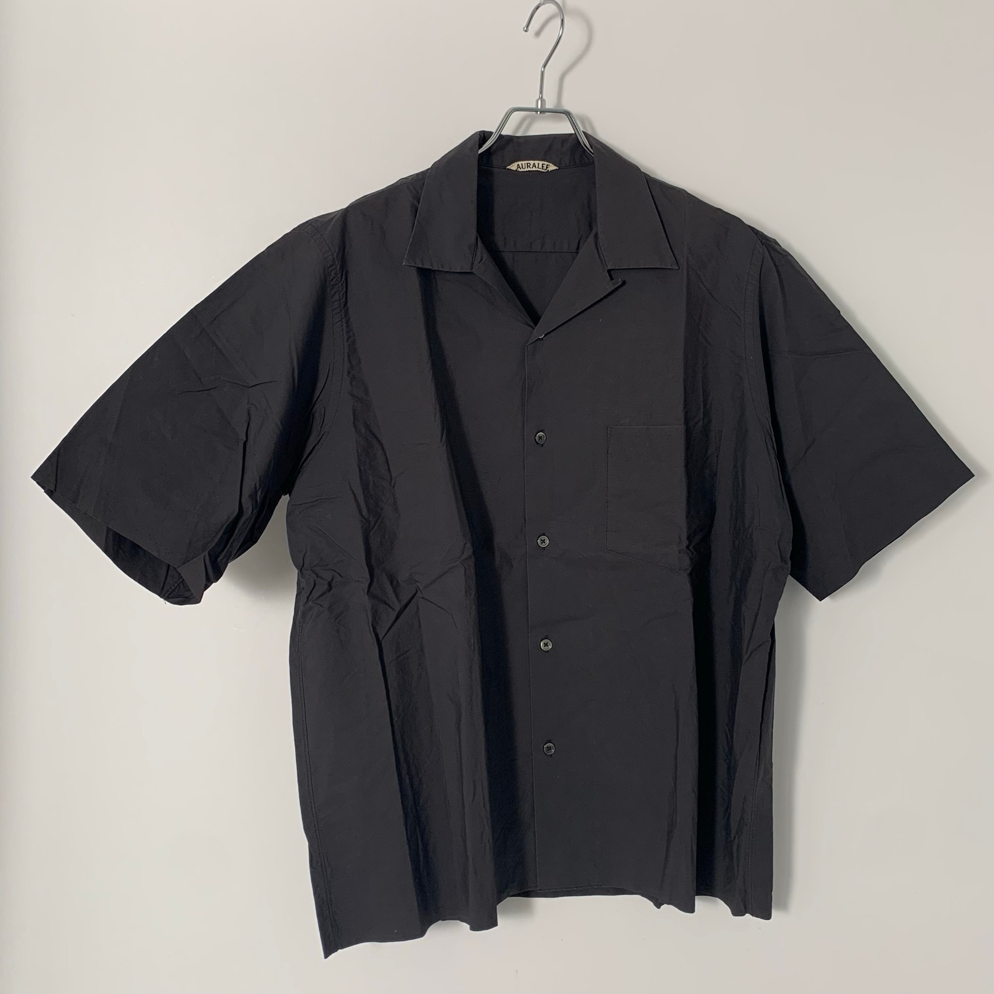 AURALEE Selvedge Weather Cloth Half Sleeved Shirts "Ink Black"
