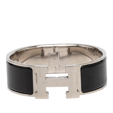 エルメス クリッククラックH PM ブレスレット シルバー ブラック メタル エナメル レディース HERMES 【中古】