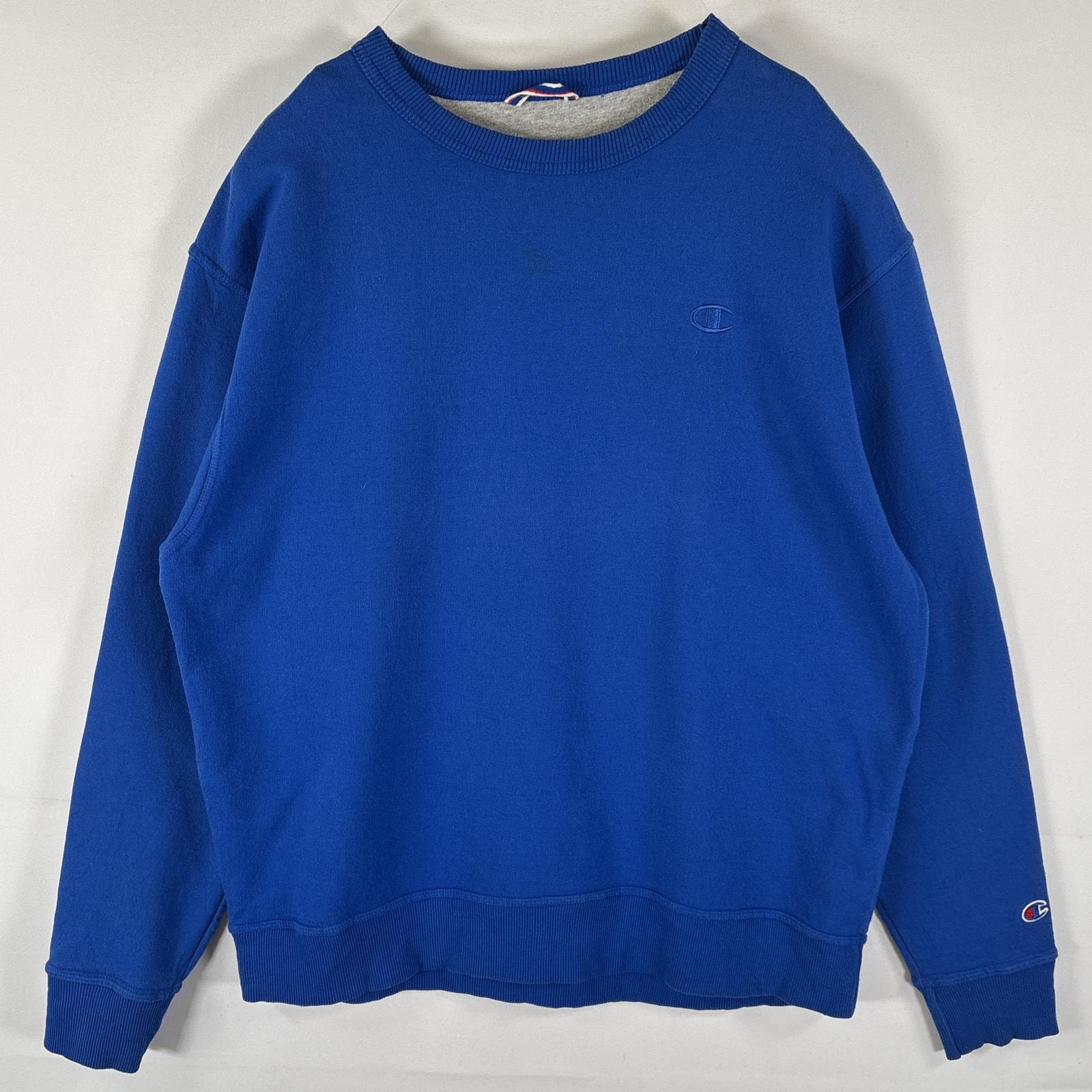 古着 チャンピオン Champion スウェット トレーナー プルオーバー クルーネック ワンポイントロゴ刺繍 ワッペン L  ブルー メンズ