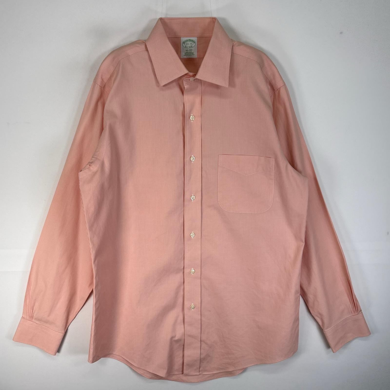 古着 ブルックスブラザーズ Brooks Brothers 長袖シャツ MILANO カラーステイ 胸ポケ 千鳥格子 M オレンジ系 チェック メンズ