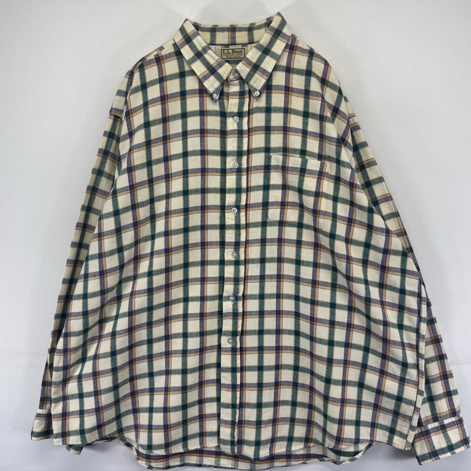 古着 80's/80年代 エルエルビーン L.L.Bean USA製 長袖シャツ ボタンダウン 大きいサイズ ネルシャツ 2XL  ベージュ系 チェック メンズ