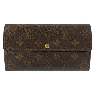 LOUIS VUITTON ルイヴィトン モノグラム ポシェット ポルトモネ クレディ ブラウン ゴールド金具 PVC 長財布 ロングウォレット 602988 【中古】