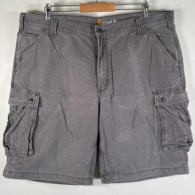 古着 カーハート Carhartt ダック ショートパンツ 大きいサイズ ワークショーツ ワンポイントロゴ カーゴショーツ w42 ライトグレー メンズ