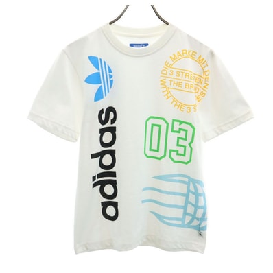 adidas アディダス トレフォイルロゴ プリント 半袖 Tシャツ XS ホワイト