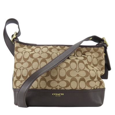 【中古】 コーチ ショルダーバッグ 25664 シグネチャー キャンバス レザー ベージュ ブラウン 斜め掛け レディース 女性 COACH