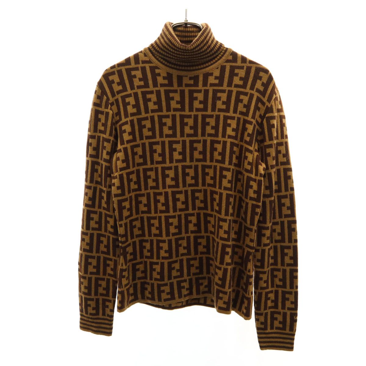 FENDI フェンディ 90s イタリア製 ウール オールド 総柄 長袖 タートルネック セーター 40 ブラウン系 ニット