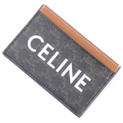 CELINE Card Holder In Triomphe Canvas With Celine Print "Tan"
