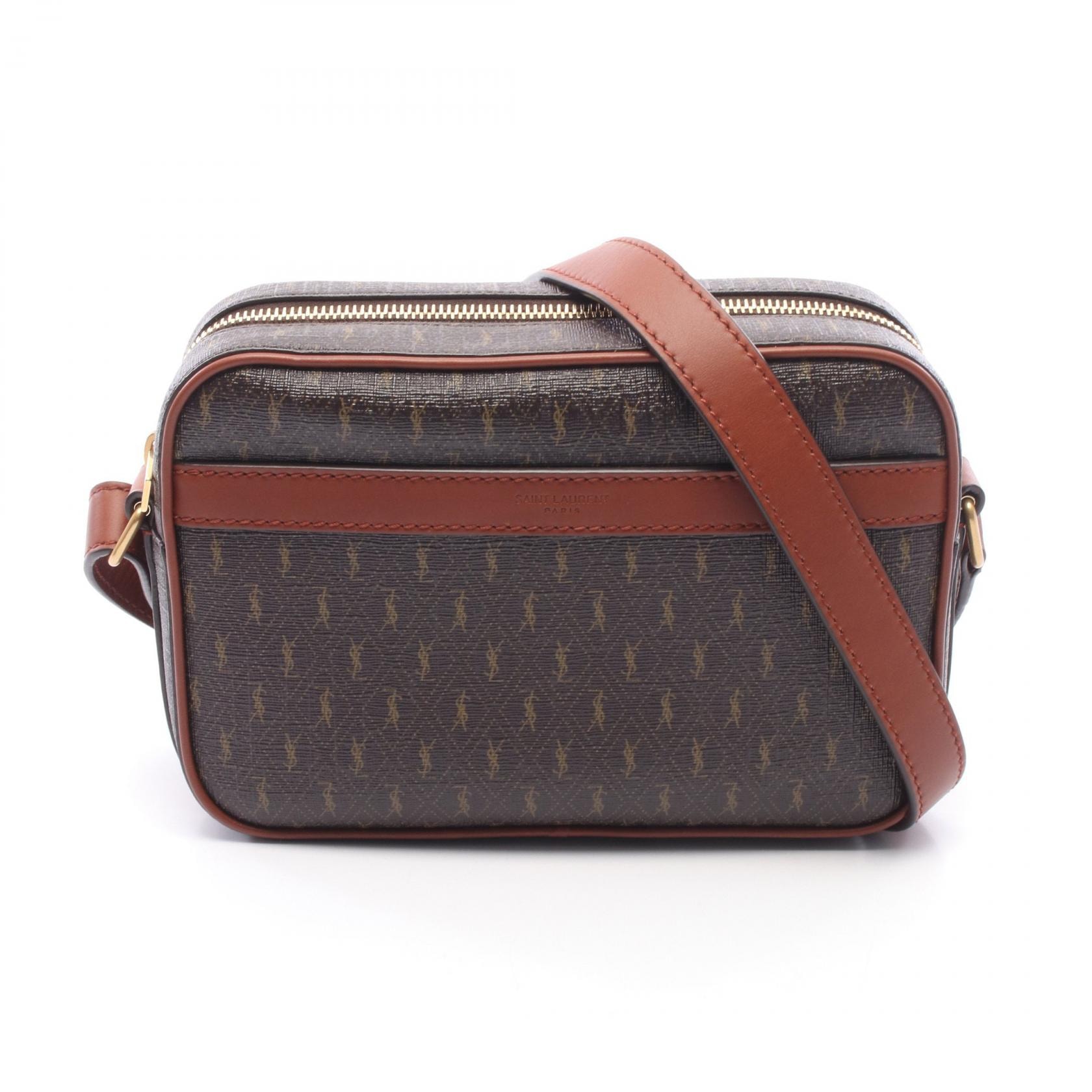 サンローランパリ SAINT LAURENT PARIS モノグラム カメラバッグ ショルダーバッグ バッグ PVCコーティングキャンバス レザー レディース ブラウン系 669957 【中古】