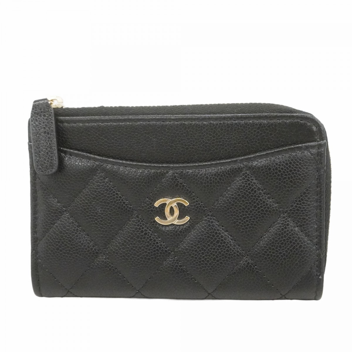 【6dc3360-k】シャネル コインケース マトラッセ キャビアスキン ブラック ゴールド金具【中古】レディース