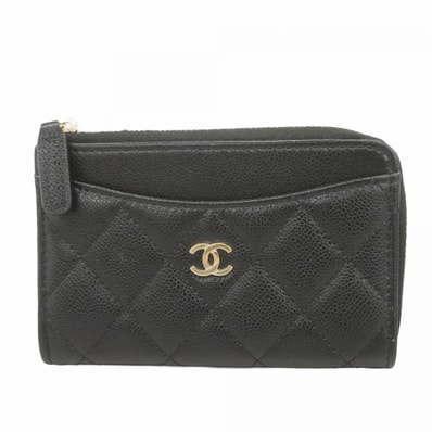 【6dc3360-k】シャネル コインケース マトラッセ キャビアスキン ブラック ゴールド金具【中古】レディース