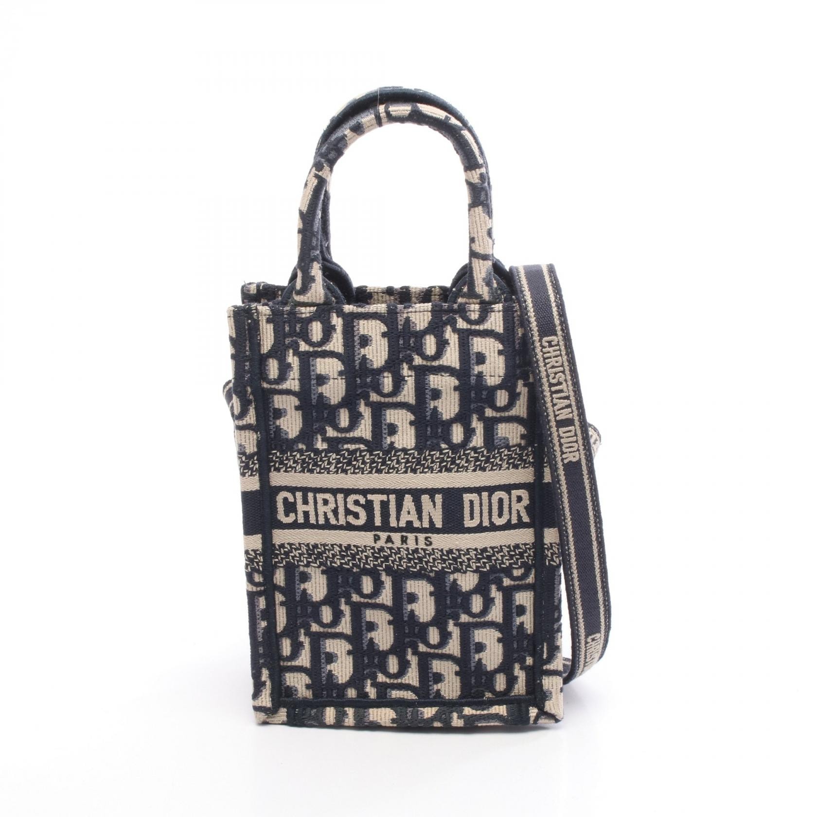 ディオール Dior BOOK TOTE ブックトート バーティカルバッグ ミニ フォンバッグ オブリーク ハンドバッグ バッグ キャンバス レディース ネイビー系 / ベージュ系 【中古】