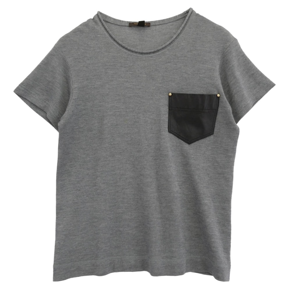 LOUIS VUITTON ルイ・ヴィトン Tシャツ レザーポケット カシミヤ シルク混 半袖 ニット Tシャツ カットソー グレー系 L【中古】