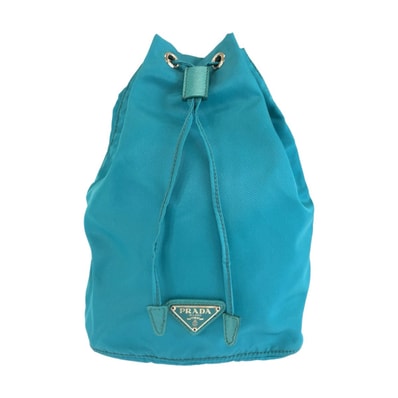 美品 PRADA プラダ テスート 三角ロゴプレート ブルー シルバー金具 ナイロン レザー/ ポーチ 小物入れ 巾着 604182 【中古】