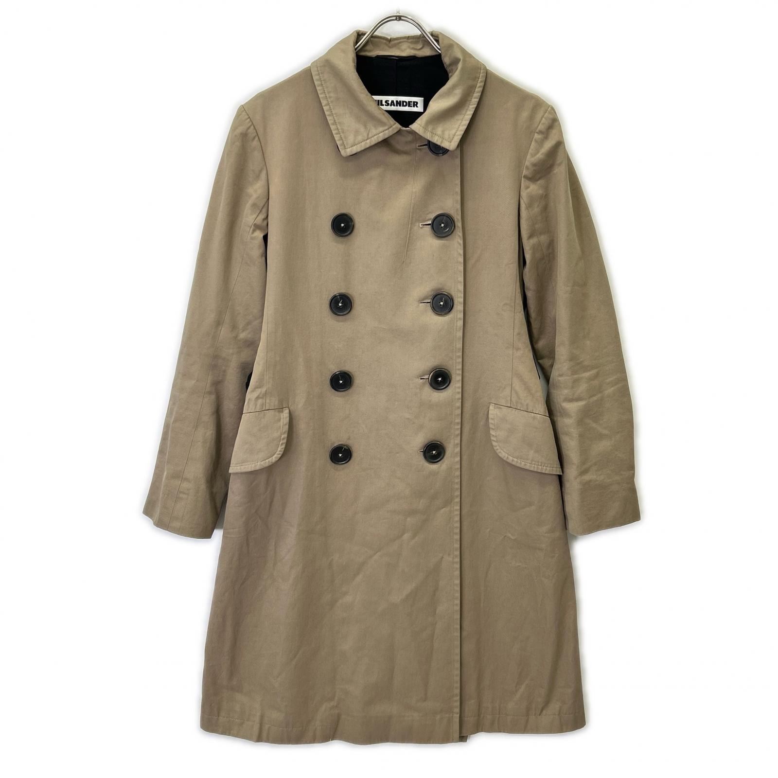 ジルサンダー ベージュ コットン ダブルブレスト トレンチコート 36