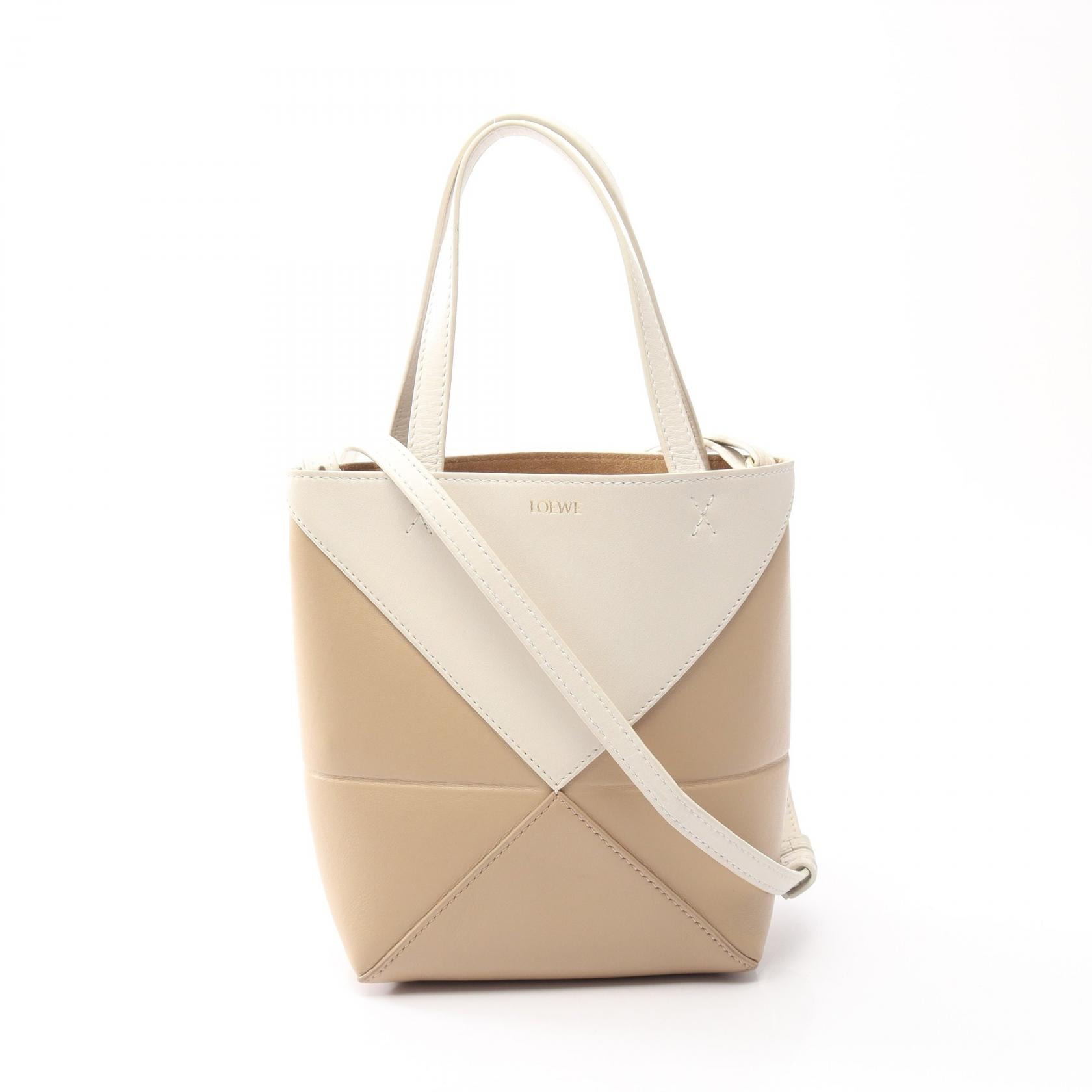 ロエベ LOEWE パズルフォルド ミニ 2WAY ハンドバッグ バッグ レザー レディース ベージュ系 / アイボリー系 【中古】